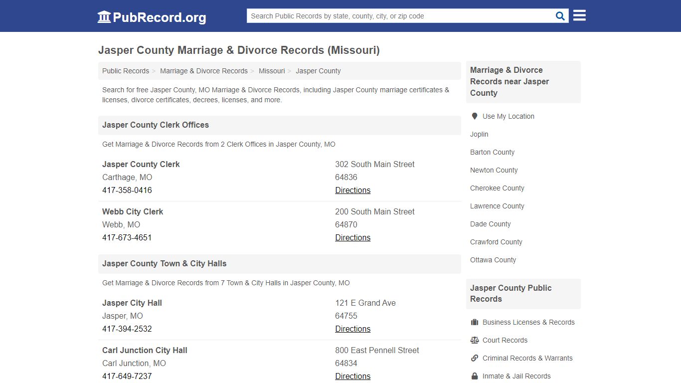 Jasper County Marriage & Divorce Records (Missouri)