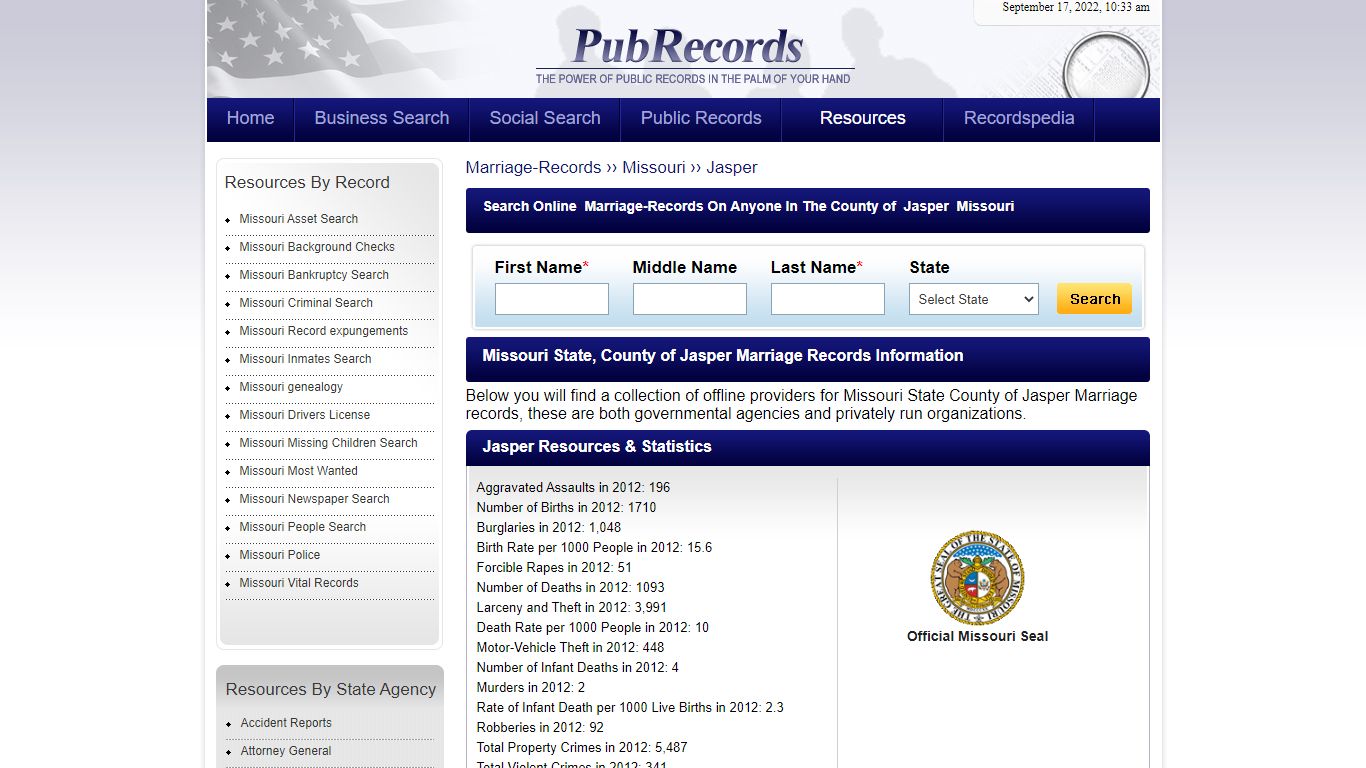 Jasper County, Missouri Marriage Records